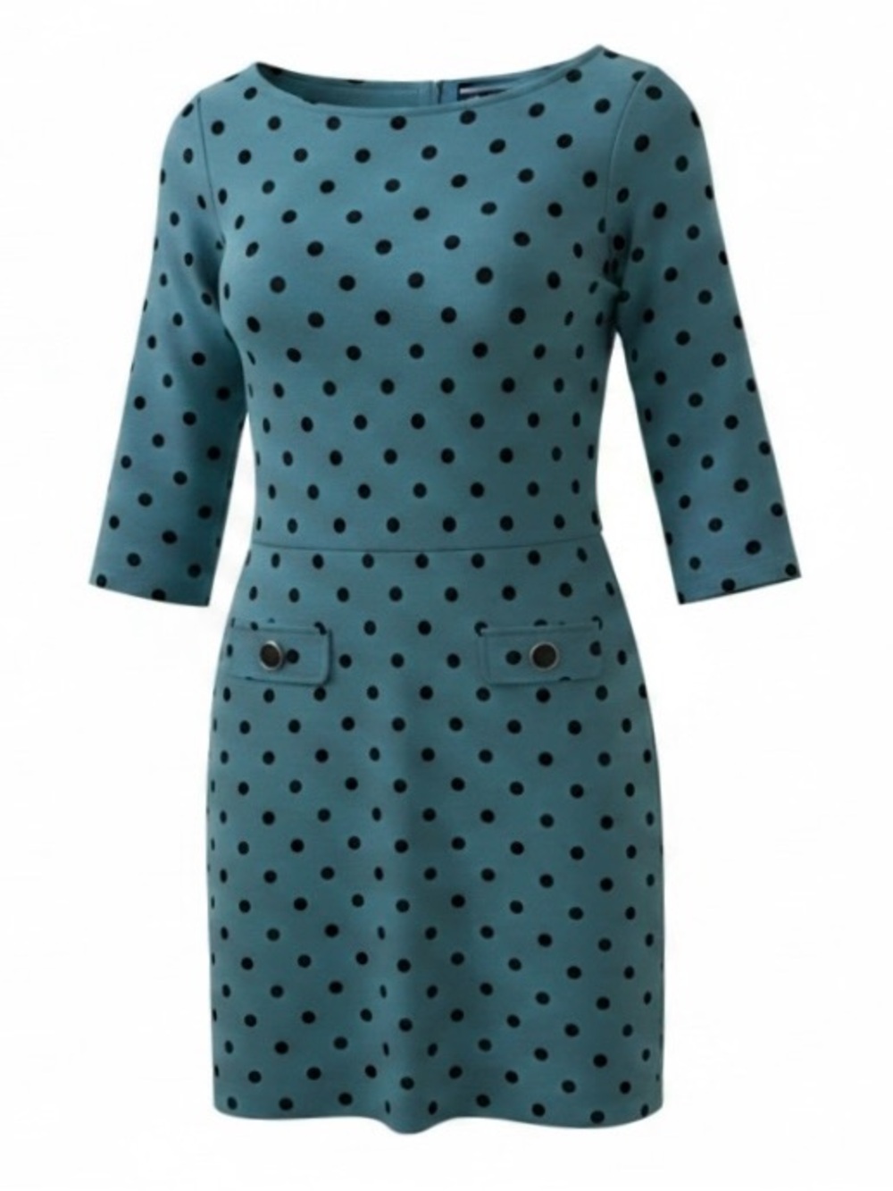 Ann Taylor Teal Green with Black Polka Dots 3/4 Sleeve Sheath Dress Size XS